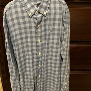 Vineyard Vines Boys Blue Checkered Whale Shirt